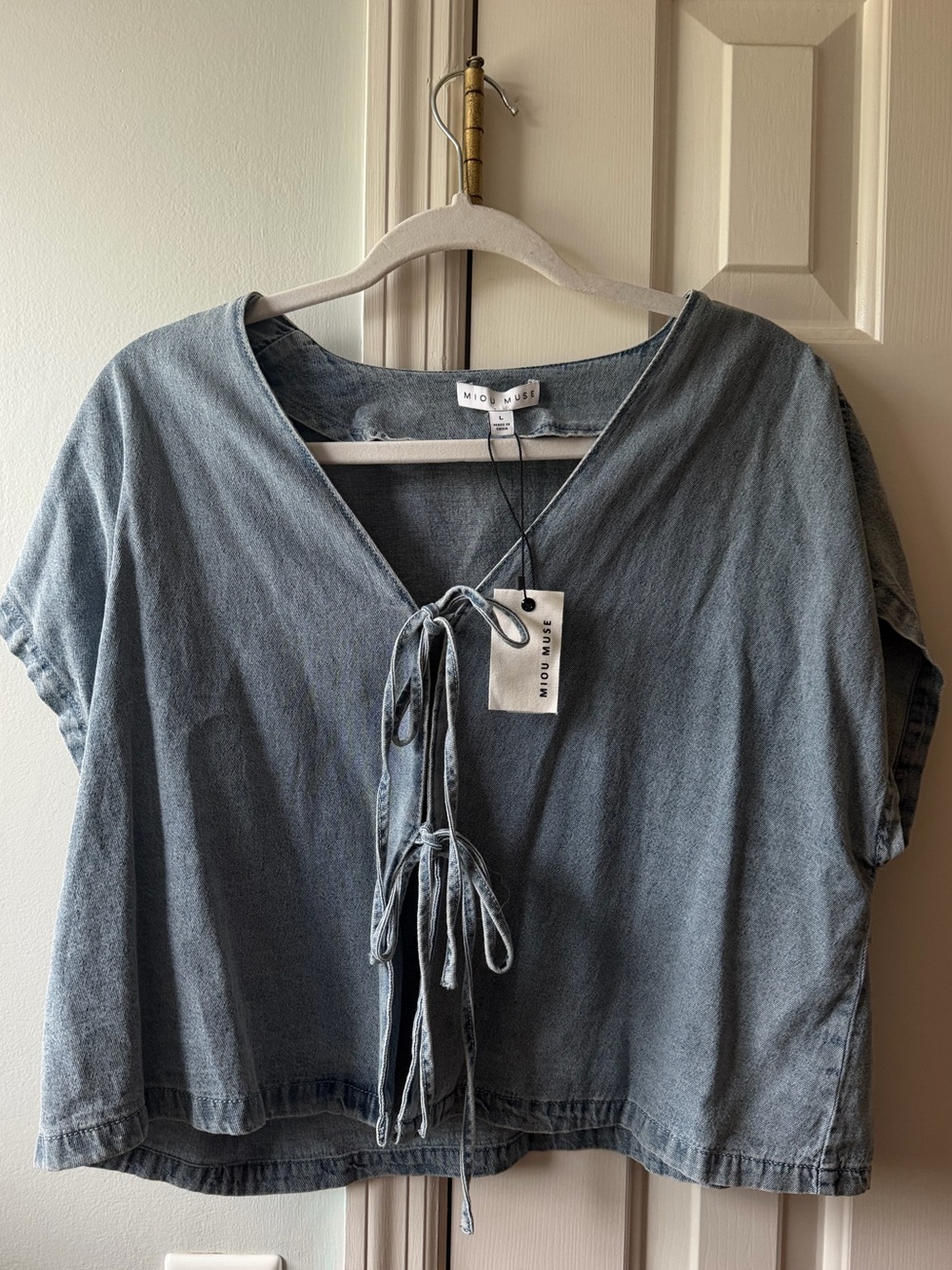 Miou Muse denim tie top crop large casual dress 100% cotton